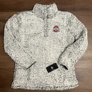 NEW Ohio State OSU Buckeyes LS Quarter Button Sherpa Jacket Pullover Womens L